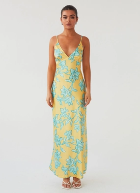 Sorrento Sun Maxi Dress - Golden Bloom Silky-Feel Night Ready