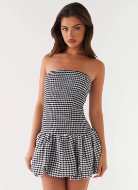 Martell Mini Dress - Black Gingham Chilly Weather Layer Premium Fabric
