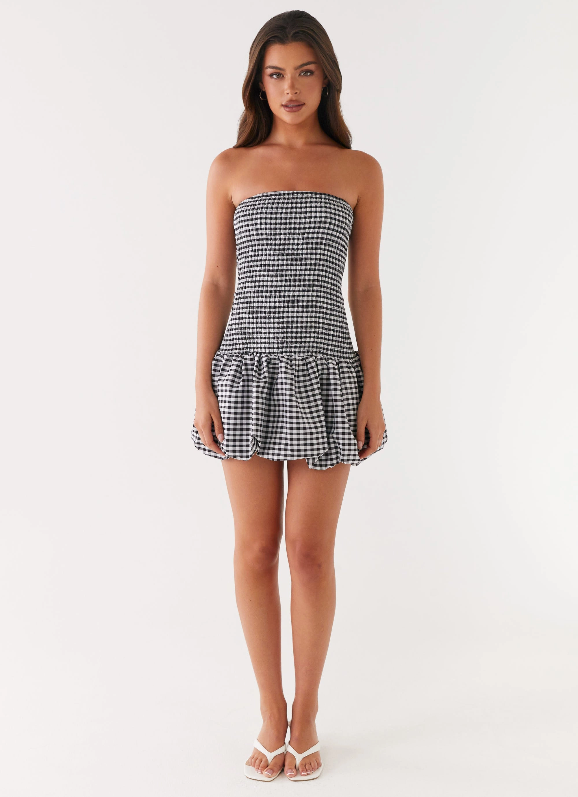 Martell Mini Dress - Black Gingham Elegant Finish