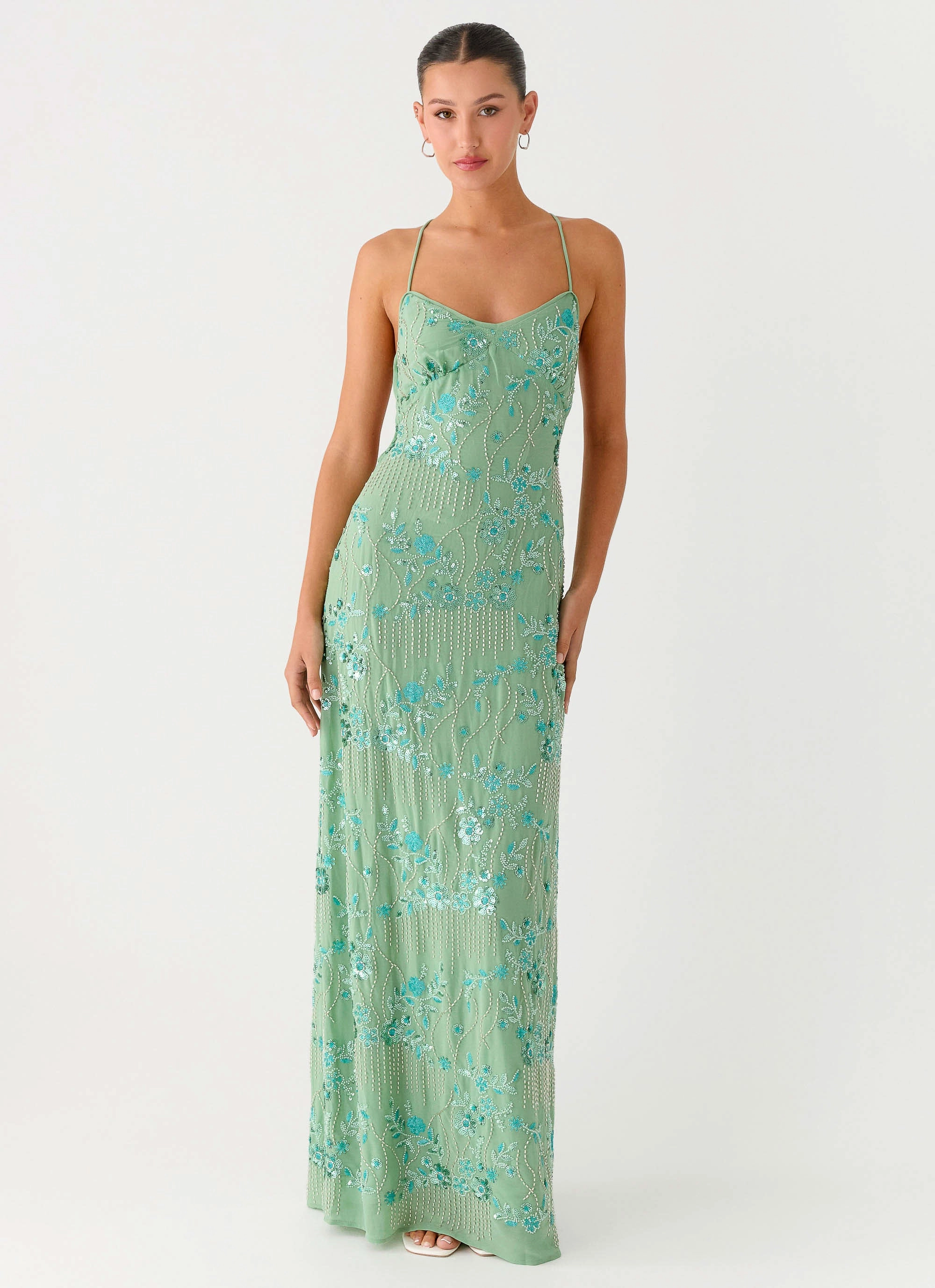Vietta Sequin Cami Maxi Dress - Mint All-season