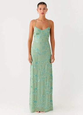 Vietta Sequin Cami Maxi Dress - Mint Refined Mood