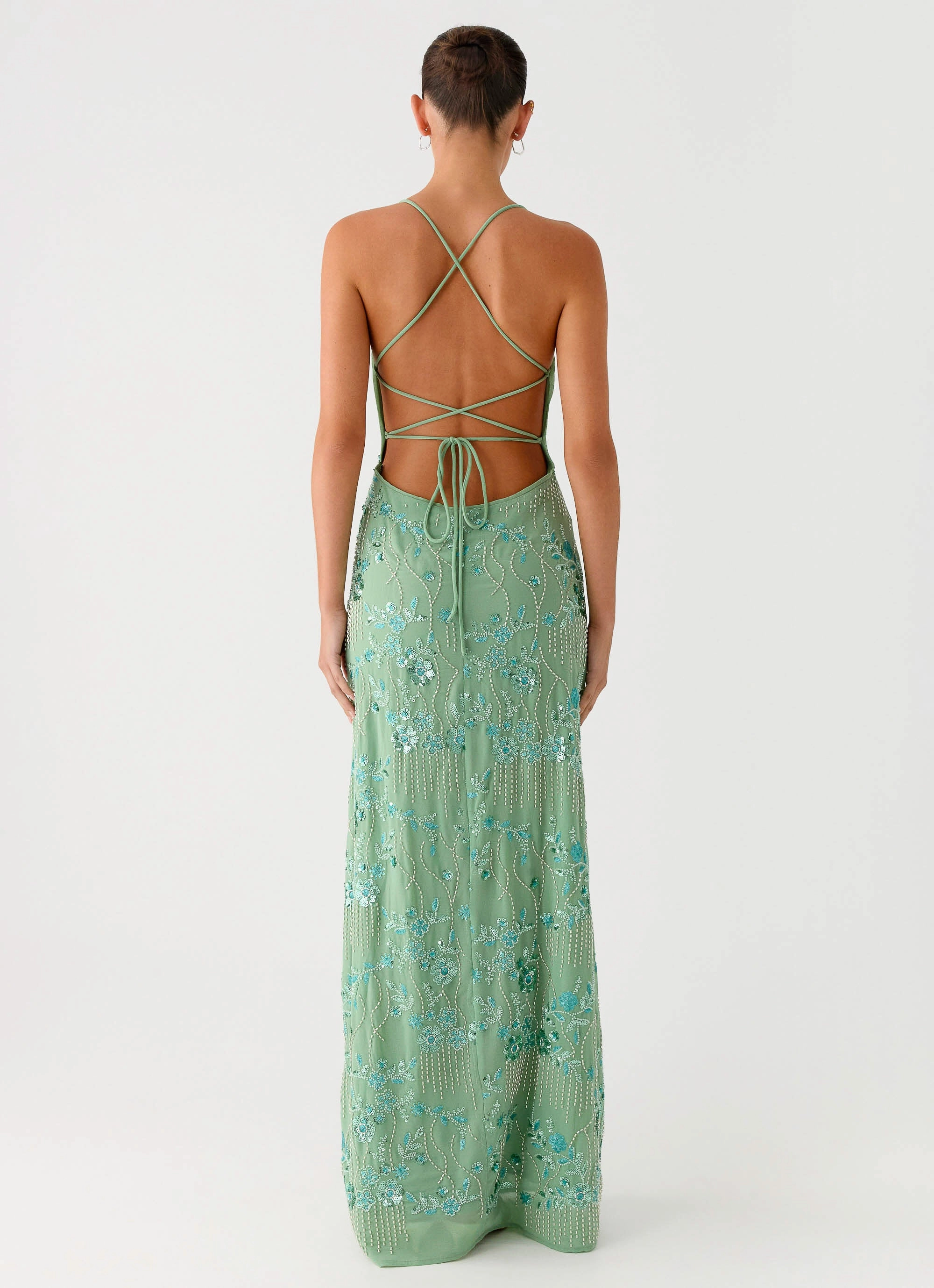 Silky Finish Vietta Sequin Cami Maxi Dress - Mint