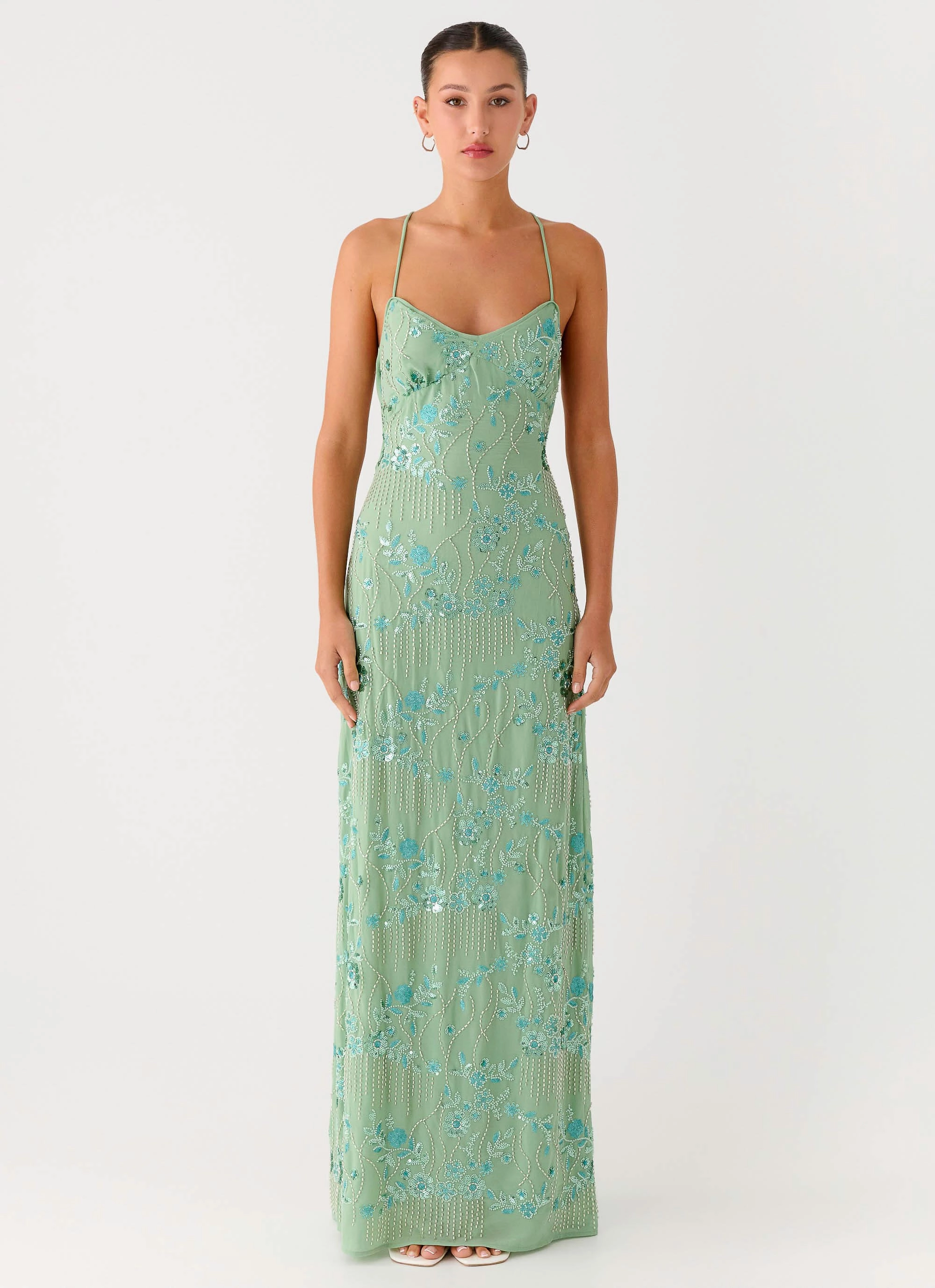 Vietta Sequin Cami Maxi Dress - Mint Refined Mood