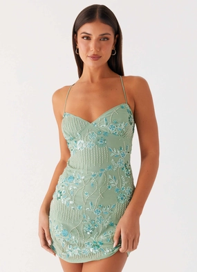Vietta Sequin Cami Mini Dress - Mint Work Vibe Puff-Sleeve