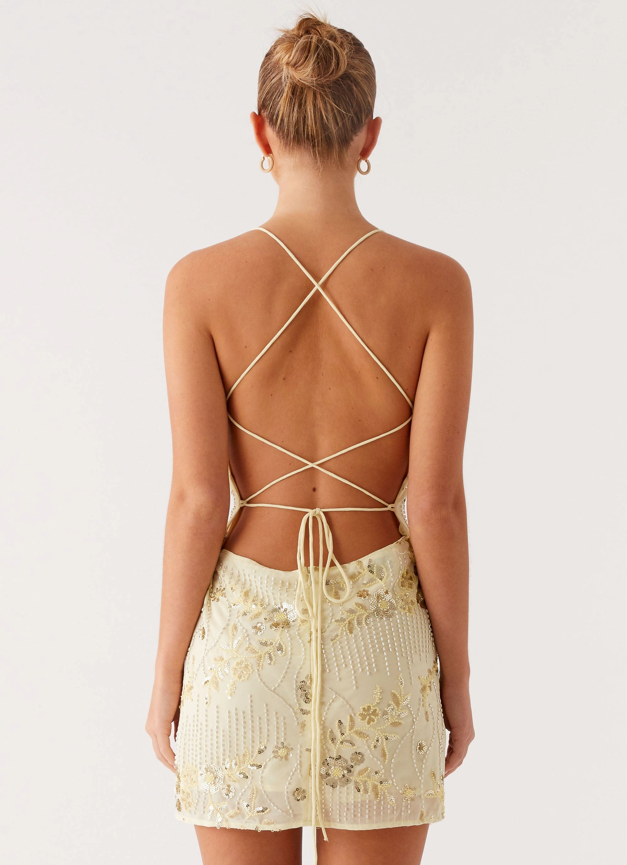 Vietta Sequin Cami Mini Dress - Yellow Thermal-Lined Retro Mood