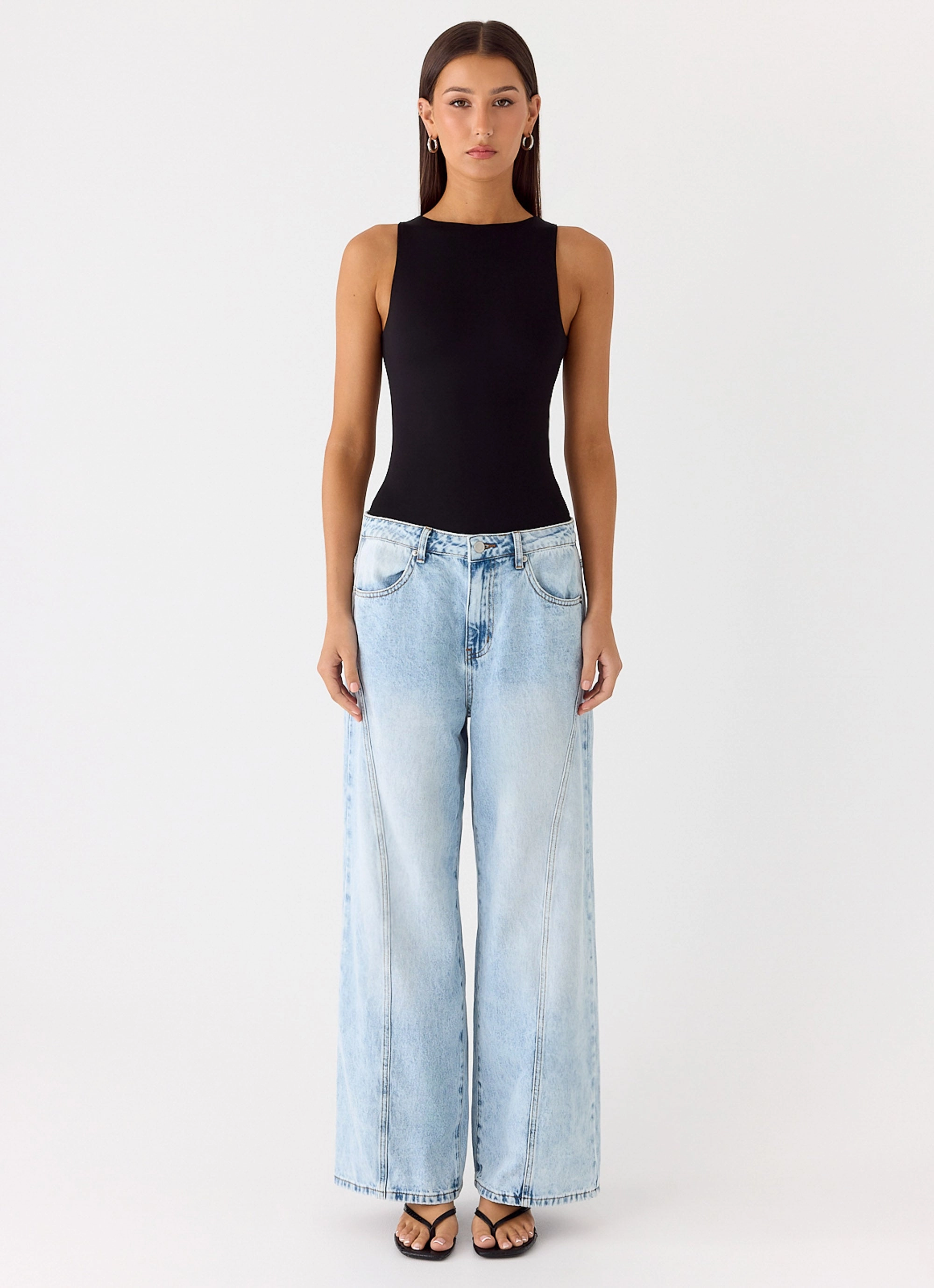 Vincenza Bodysuit - Black Layered Collar Structure