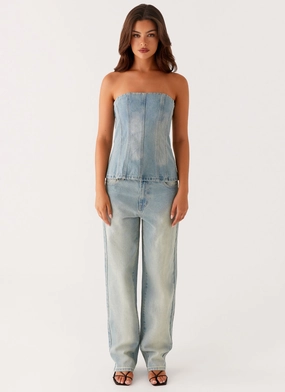 Vino Strapless Denim Top - Vintage Denim Non Irritating Seams FourWay Stretch