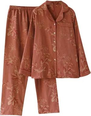 Vintage Cotton Pajamas Sets for Women Button Down 2 Piece Pjs Long Sleeve Shirt and Pants Vintage Fashion Homewear