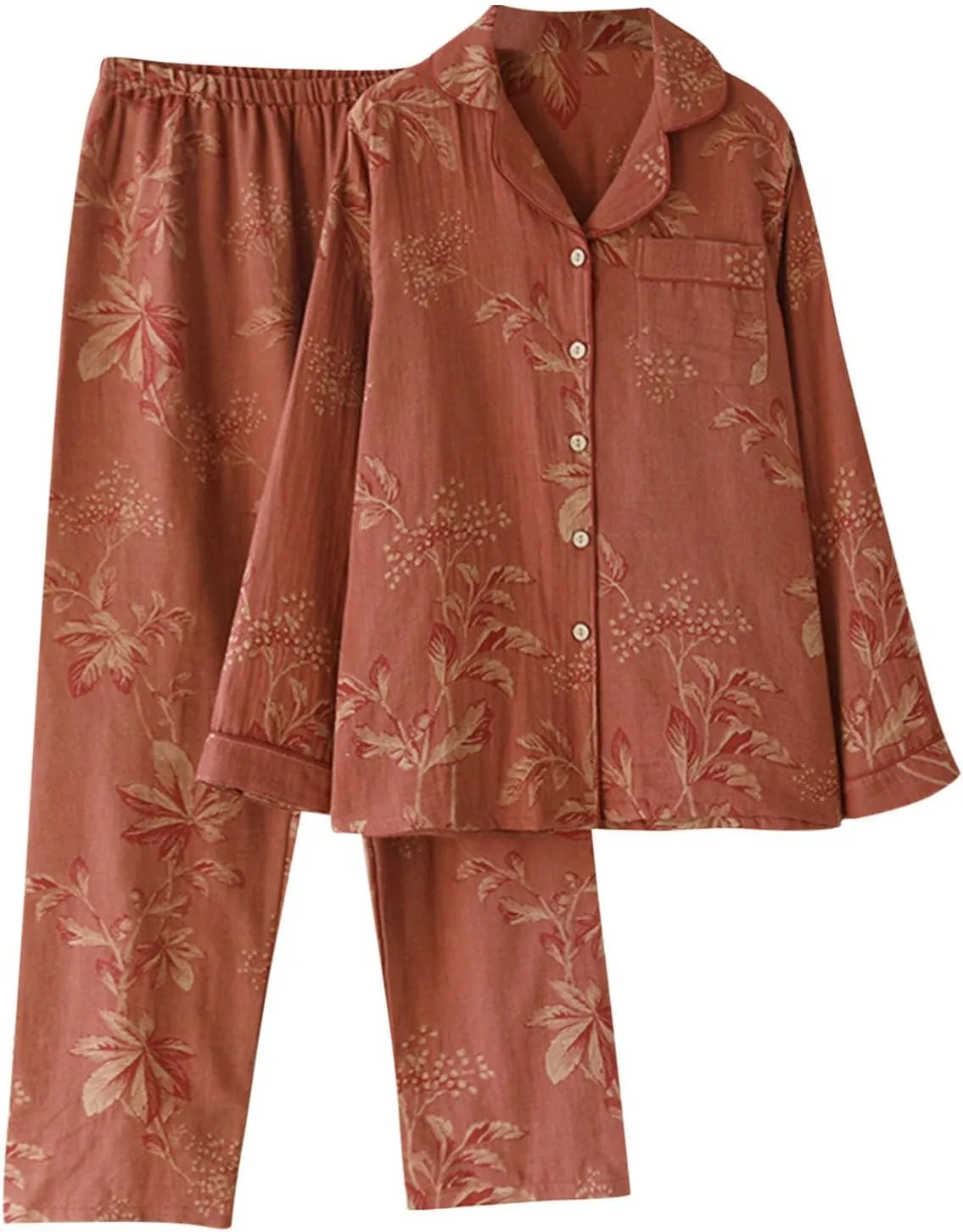 Vintage Cotton Pajamas Sets for Women Button Down 2 Piece Pjs Long Sleeve Shirt and Pants Vintage Fashion Homewear