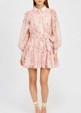 En Saison Josette Long Sleeve Mini Dress Statement Neck
