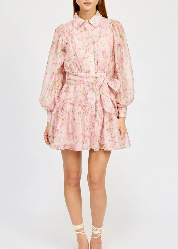 En Saison Josette Long Sleeve Mini Dress Statement Neck