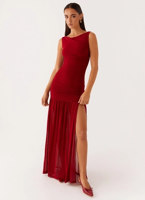 Sheer Element Fashionable outfit for outings Manon Maxi Dress - Red