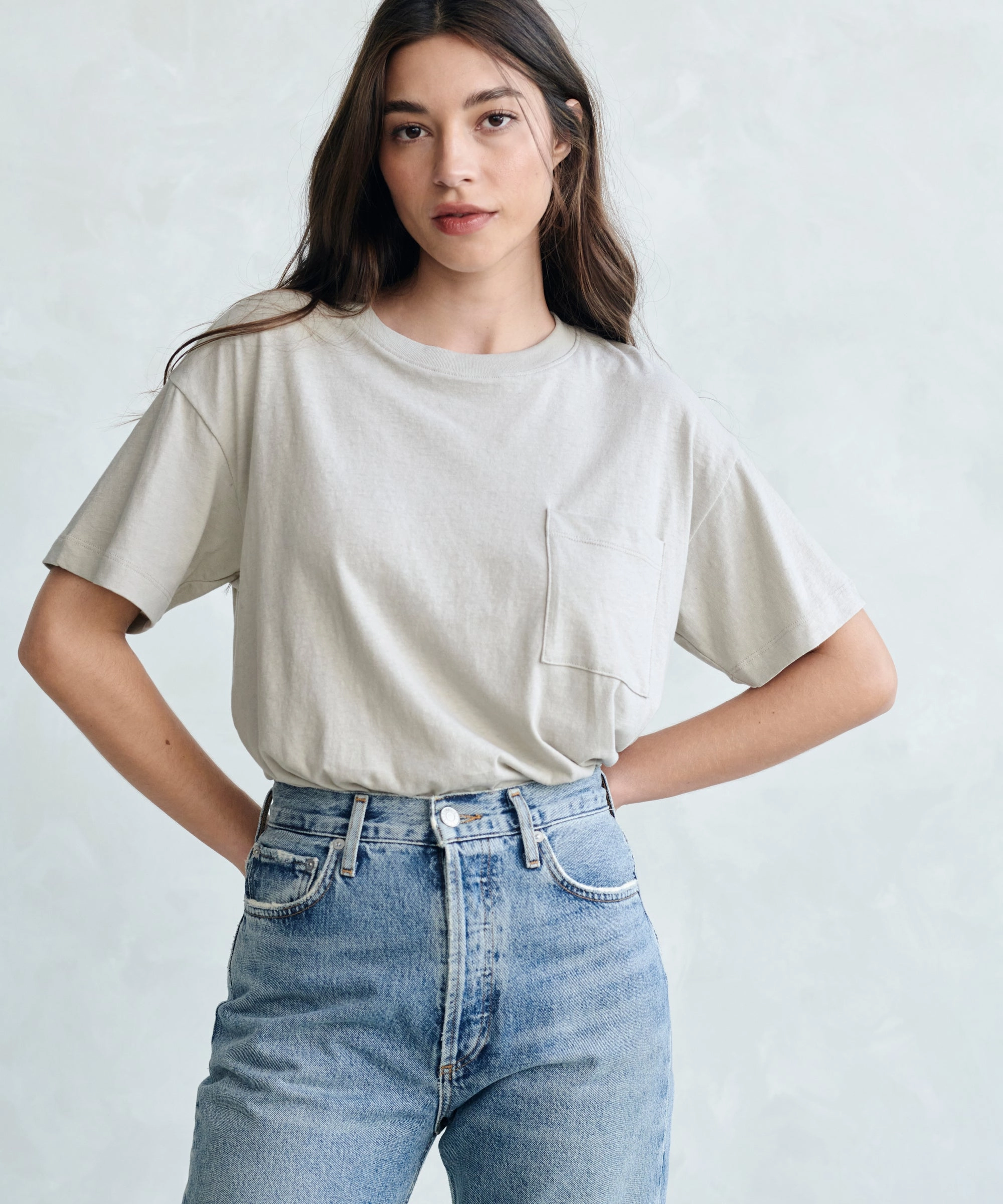 Vintage Pocket Tee FrictionResistant Edges Ribbed Knit Fabric