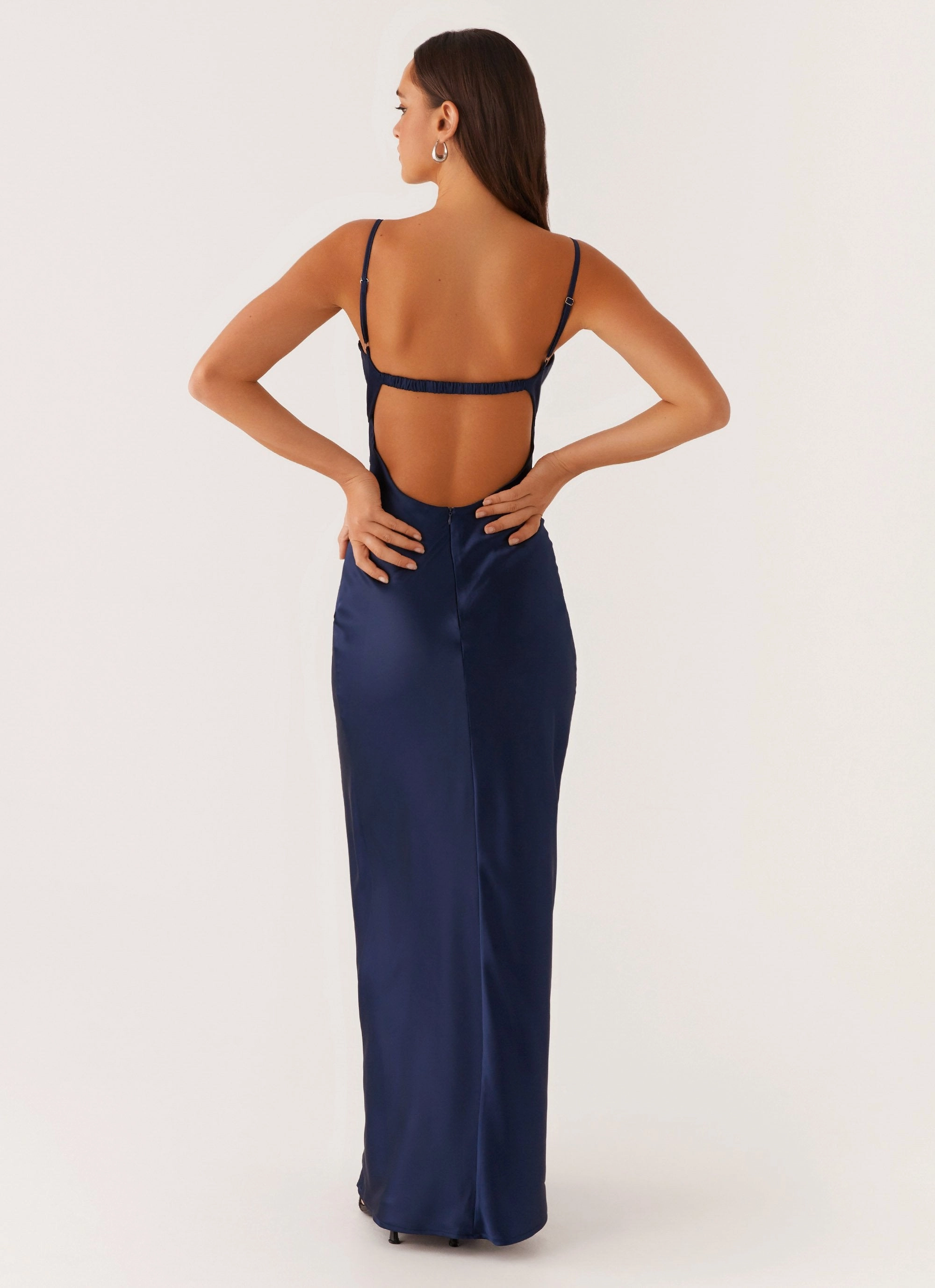 Exclusive-Design Stormie Satin Maxi Dress - Navy