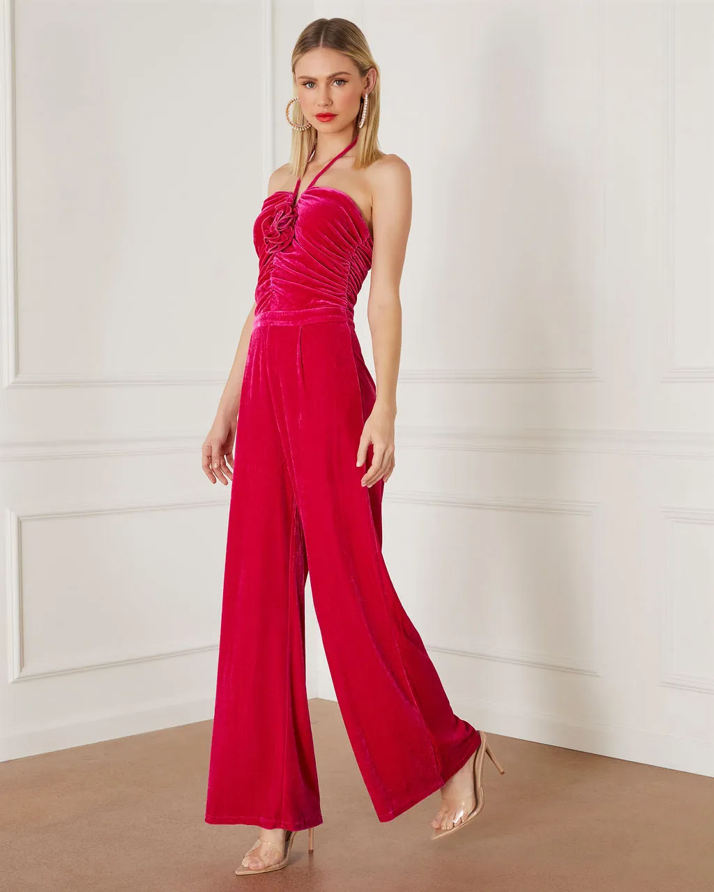 Virgo Velvet Halter Rosette Jumpsuit