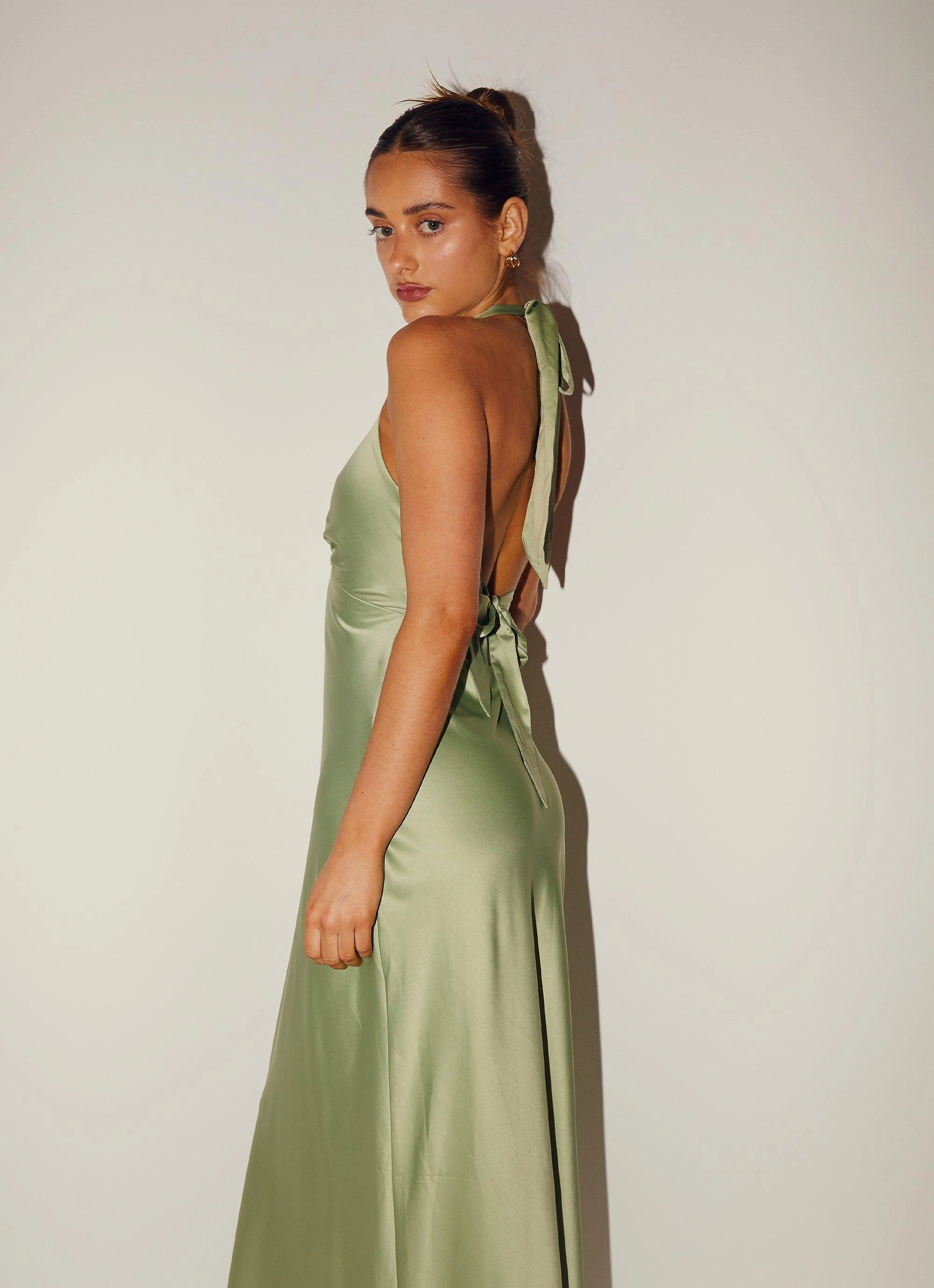 Timeless Fit Look Simple Shape Heavy Hearted Satin Maxi Dress - Sage