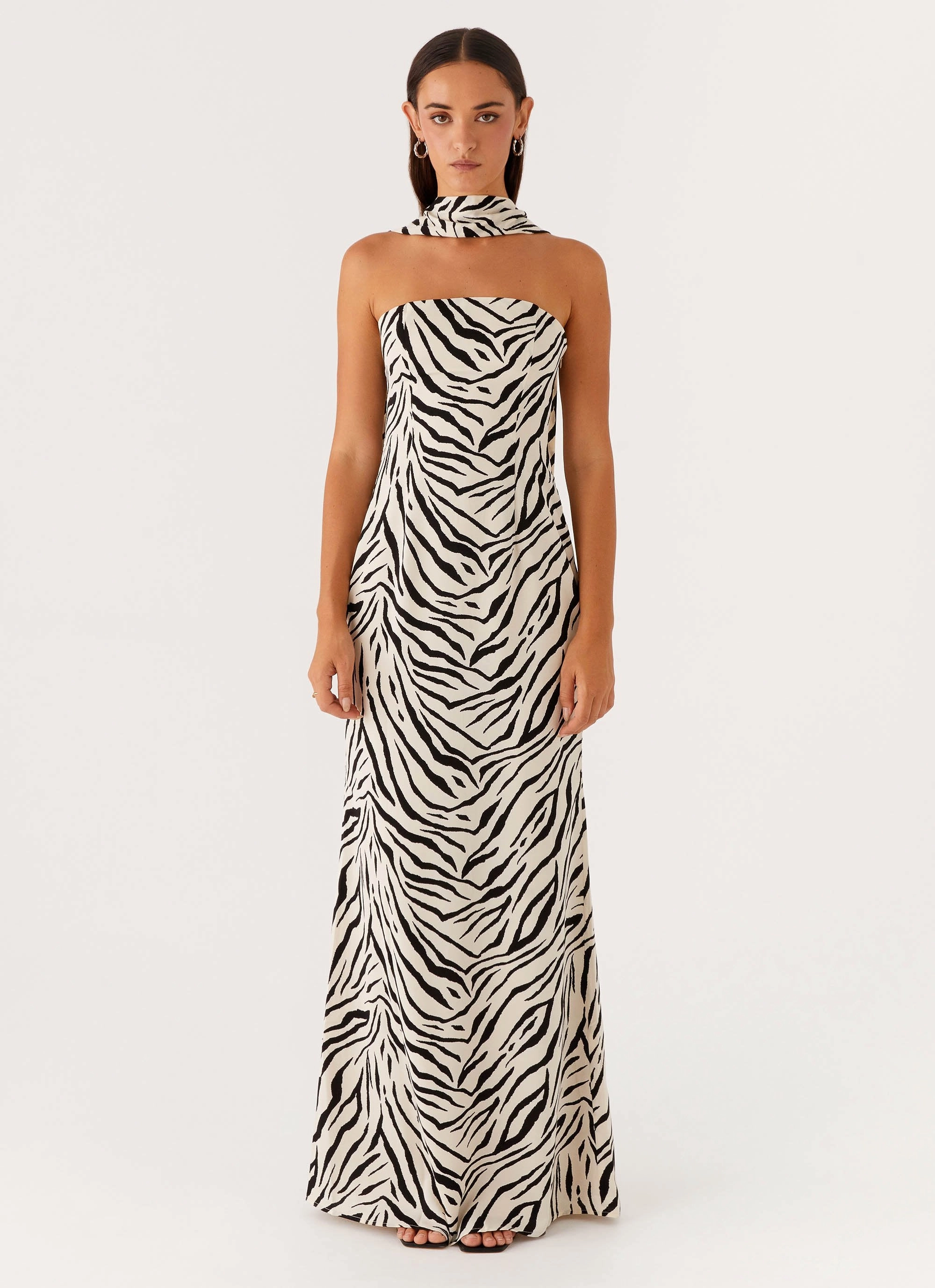 Sophisticated Cut Jigsaw Strapless Maxi Dress - Zebra