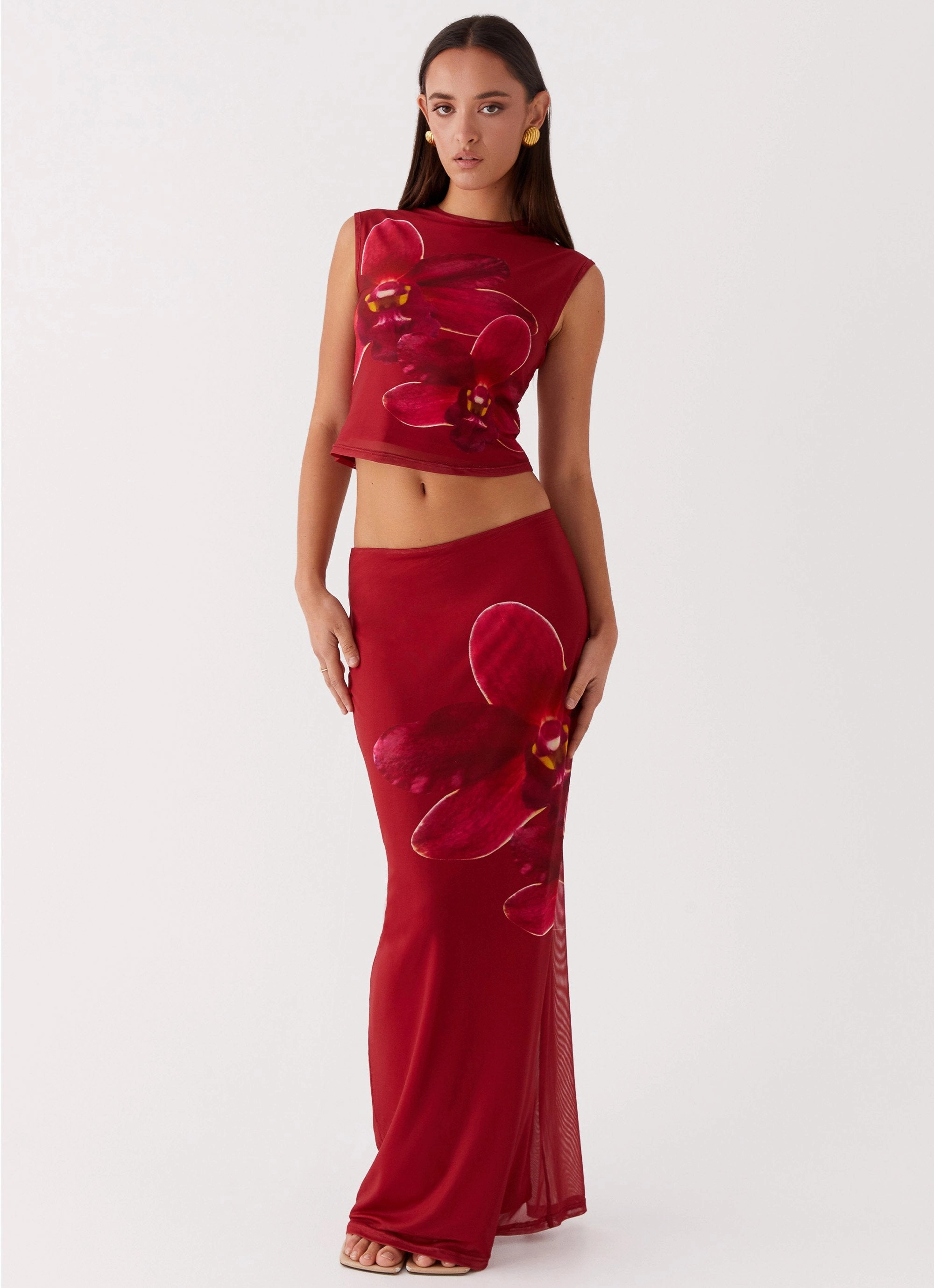 Flexible Cut DoubleLayeredKnees Waiting For Dawn Mesh Maxi Skirt - Rosa