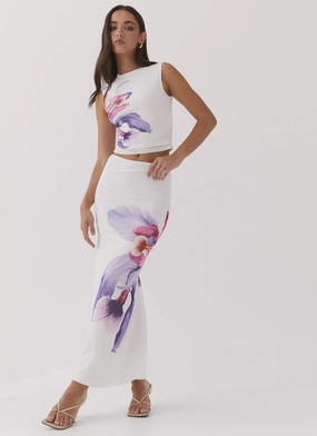 Easy Stretch Waiting For Dawn Mesh Maxi Skirt - White