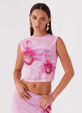 Waiting for Dawn Mesh Top - Pink Magnolia Adjustable Hem Toggles