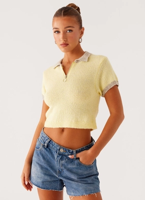 Walsh Knit Polo Top - Yellow WaffleWeave