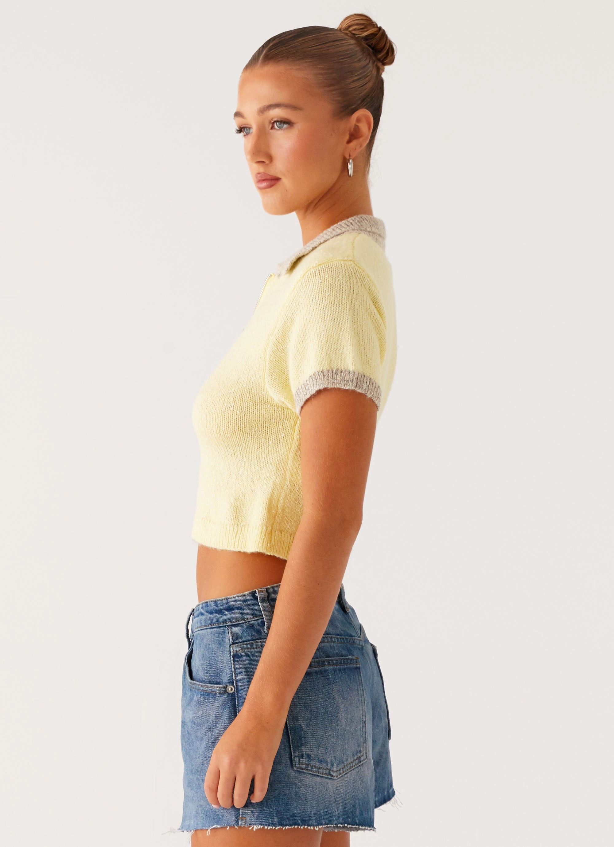 Ribbed collar Walsh Knit Polo Top - Yellow