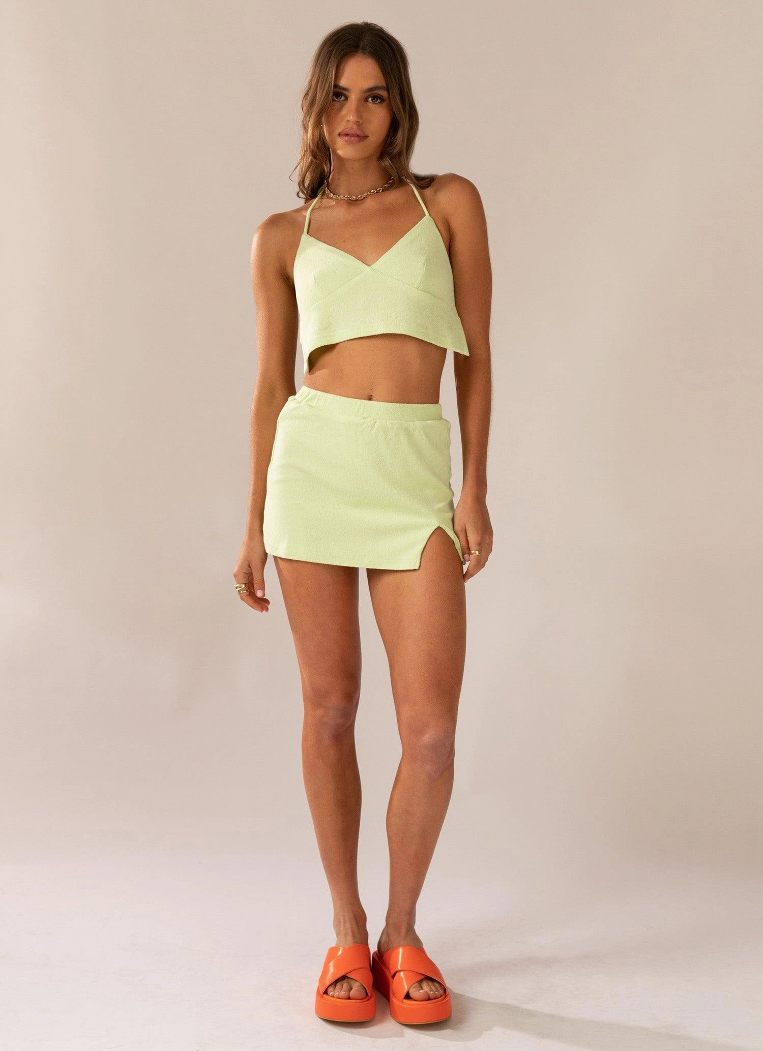 Warmer Water Terry Halter Crop - Lime Green AthleisureCompatible