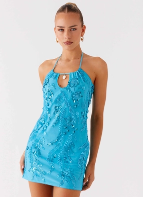 Festival Mood Magic Day Bebe Beaded Mini Dress - Royal Blue