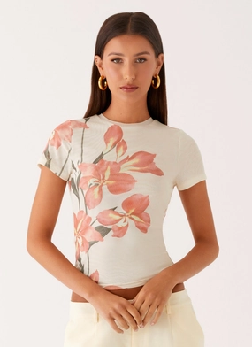 Anti Pilling Treatment Flexible Knit Late Night Mesh Baby Tee - Siena Floral