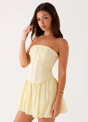 Kienna Strapless Mini Dress - Yellow Fine Details Light Drape