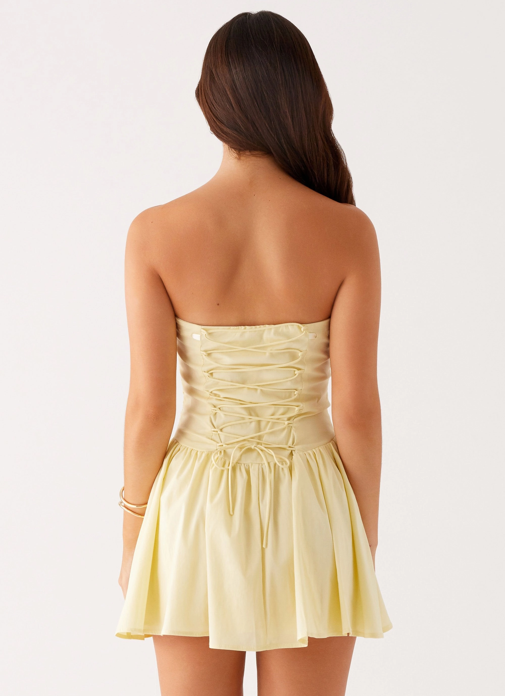 Kienna Strapless Mini Dress - Yellow Vibrant Movement Piped-Edge