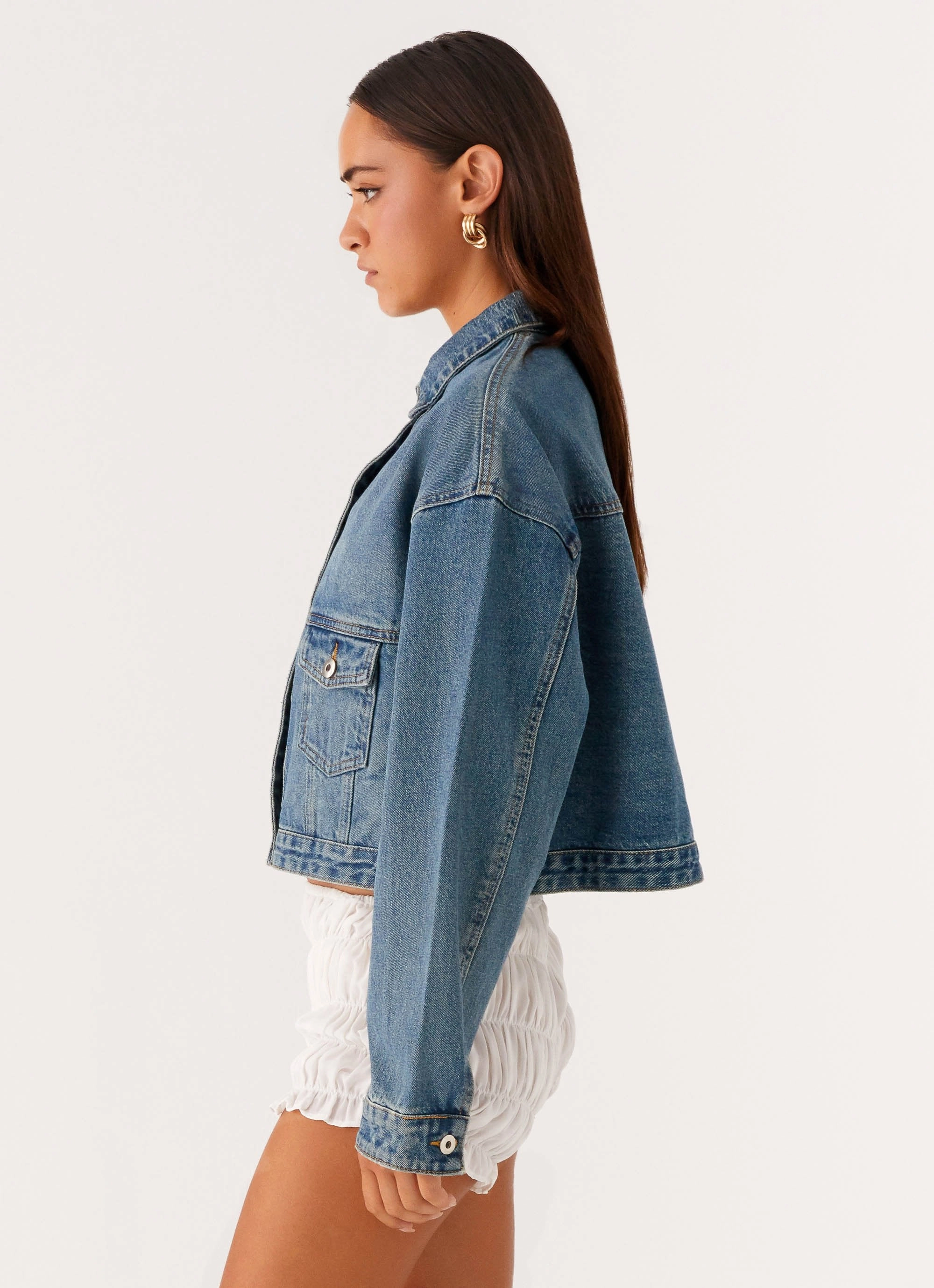 Ultra Lightweight Design Ventilated Back Panel Kristy Oversized Denim Jacket - Blue