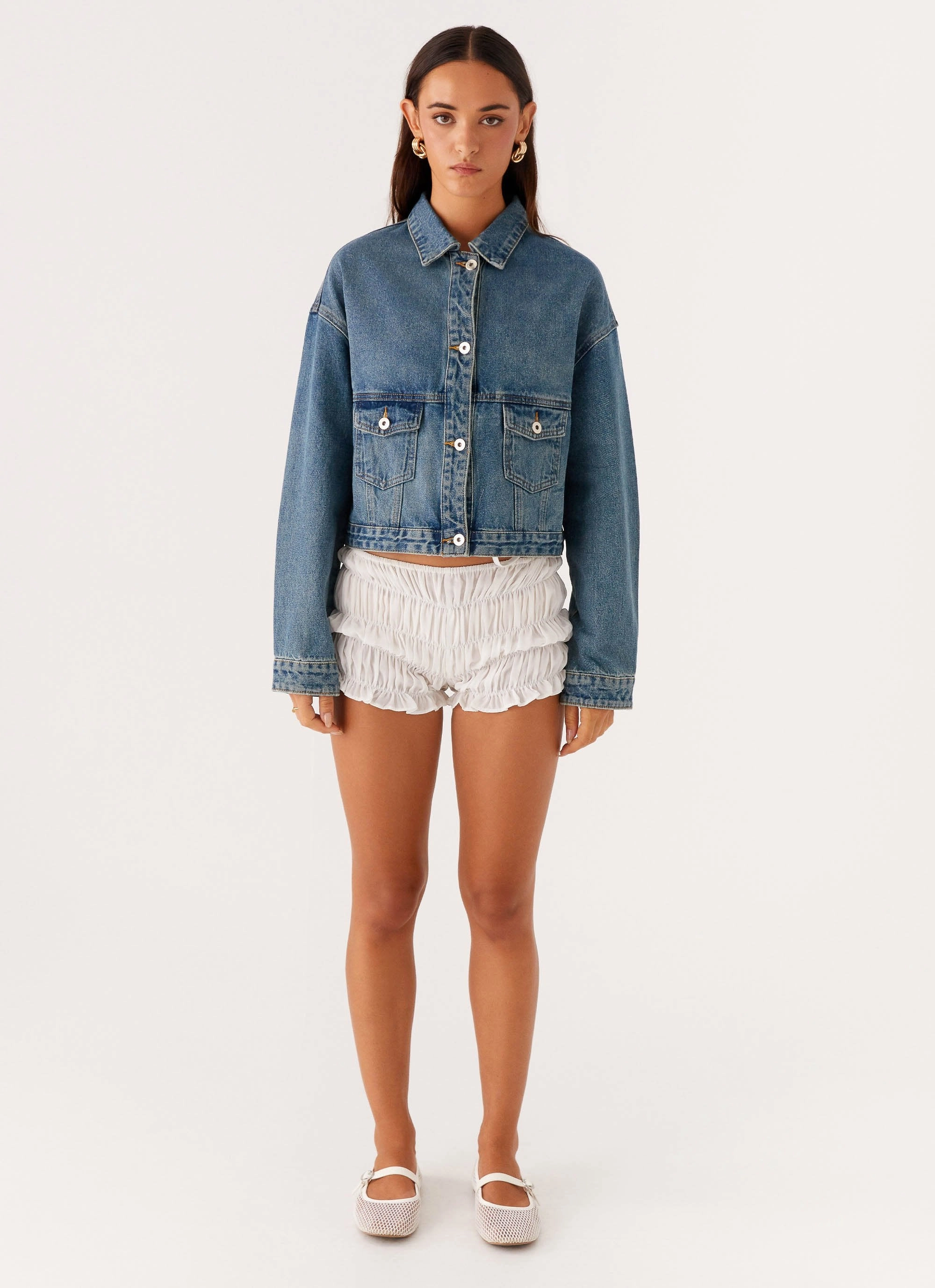 Kristy Oversized Denim Jacket - Blue ElasticWaistband