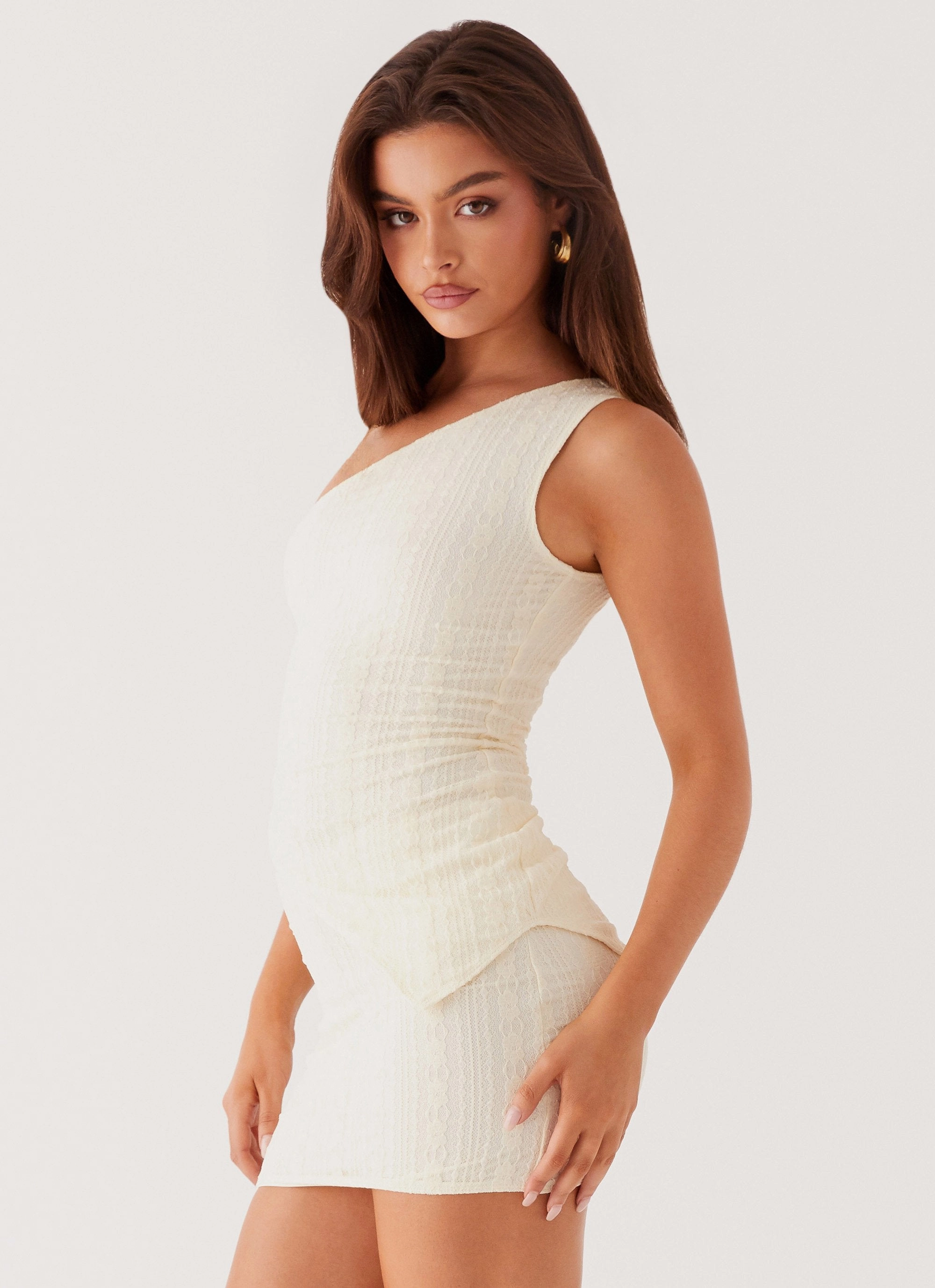 Easy On The Heart One Shoulder Top - Ivory Multi Layer Option