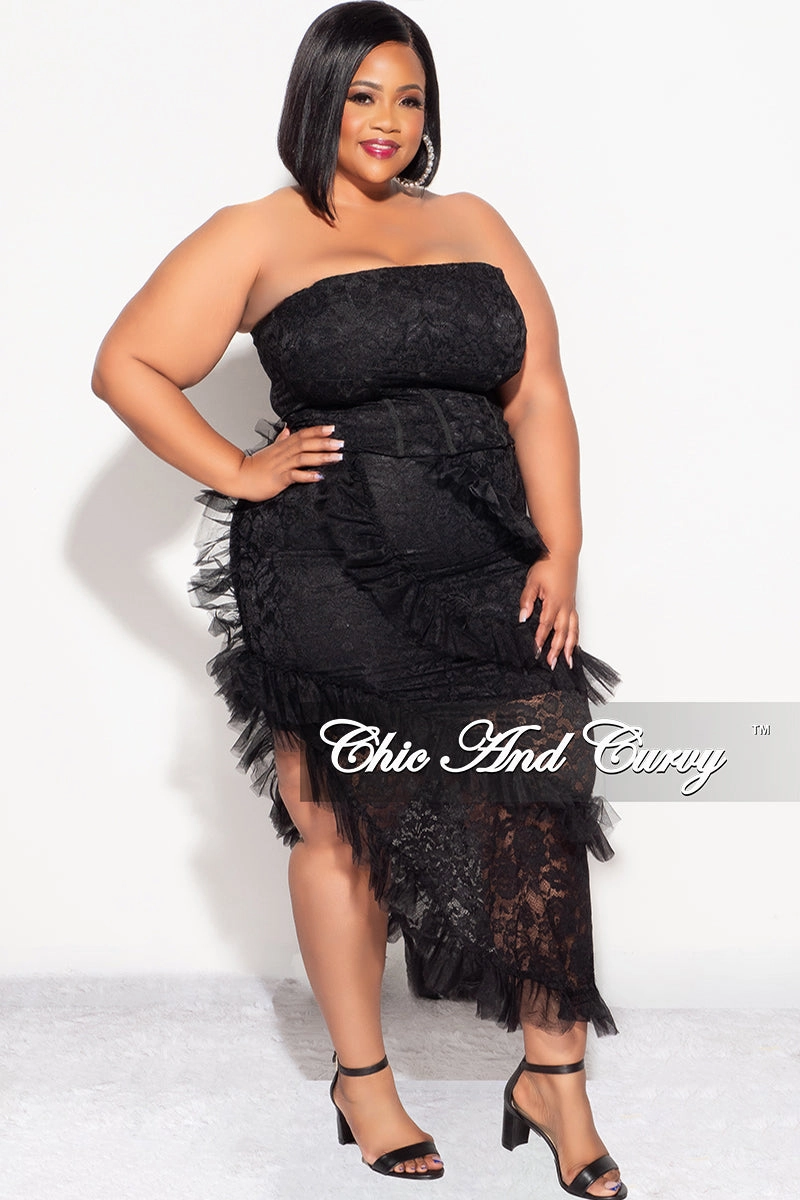 MultiPocketDesign Final Sale Plus 2pc Lace Corset Top & Ruffle Skirt Set in Black
