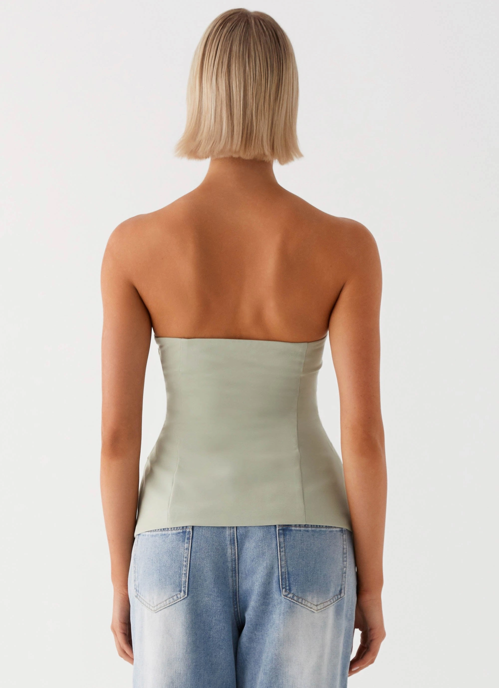 Petal Sleeve Architecture Micha Strapless Top - Khaki