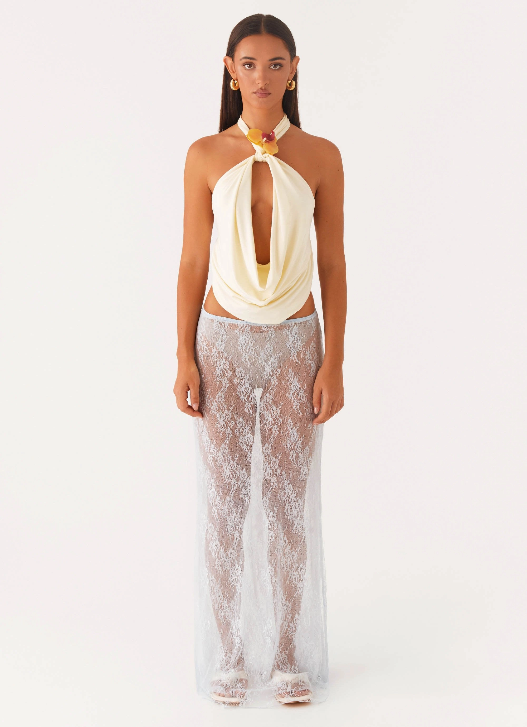 Reinforced Pockets Modern Comfort Caden Lace Maxi Skirt - Blue