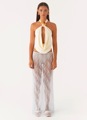Reinforced Pockets Modern Comfort Caden Lace Maxi Skirt - Blue