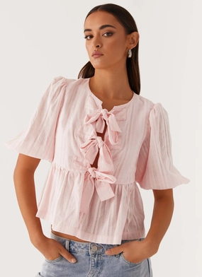 Slim Fit Design Western Wind Tie Top - Pink