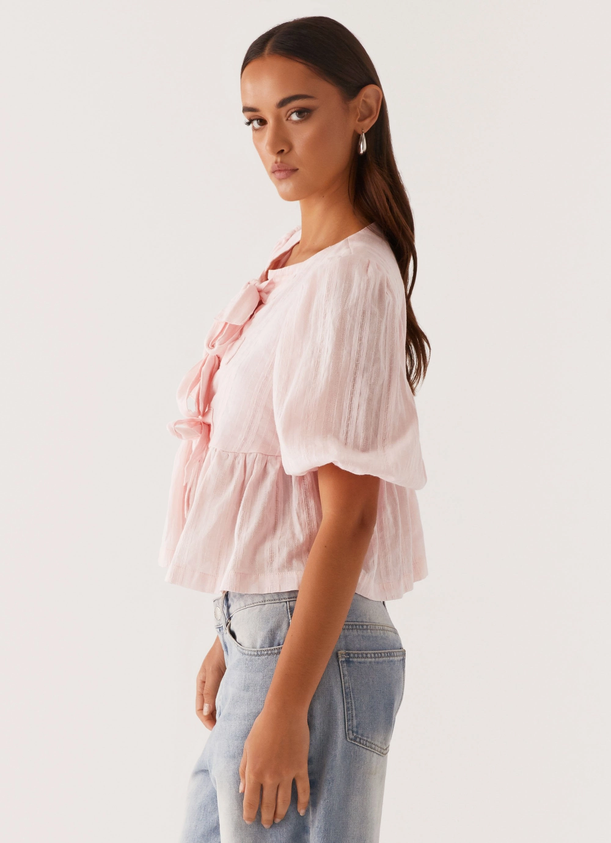 Compact Weave Fabric DualLayer Weave Western Wind Tie Top - Pink