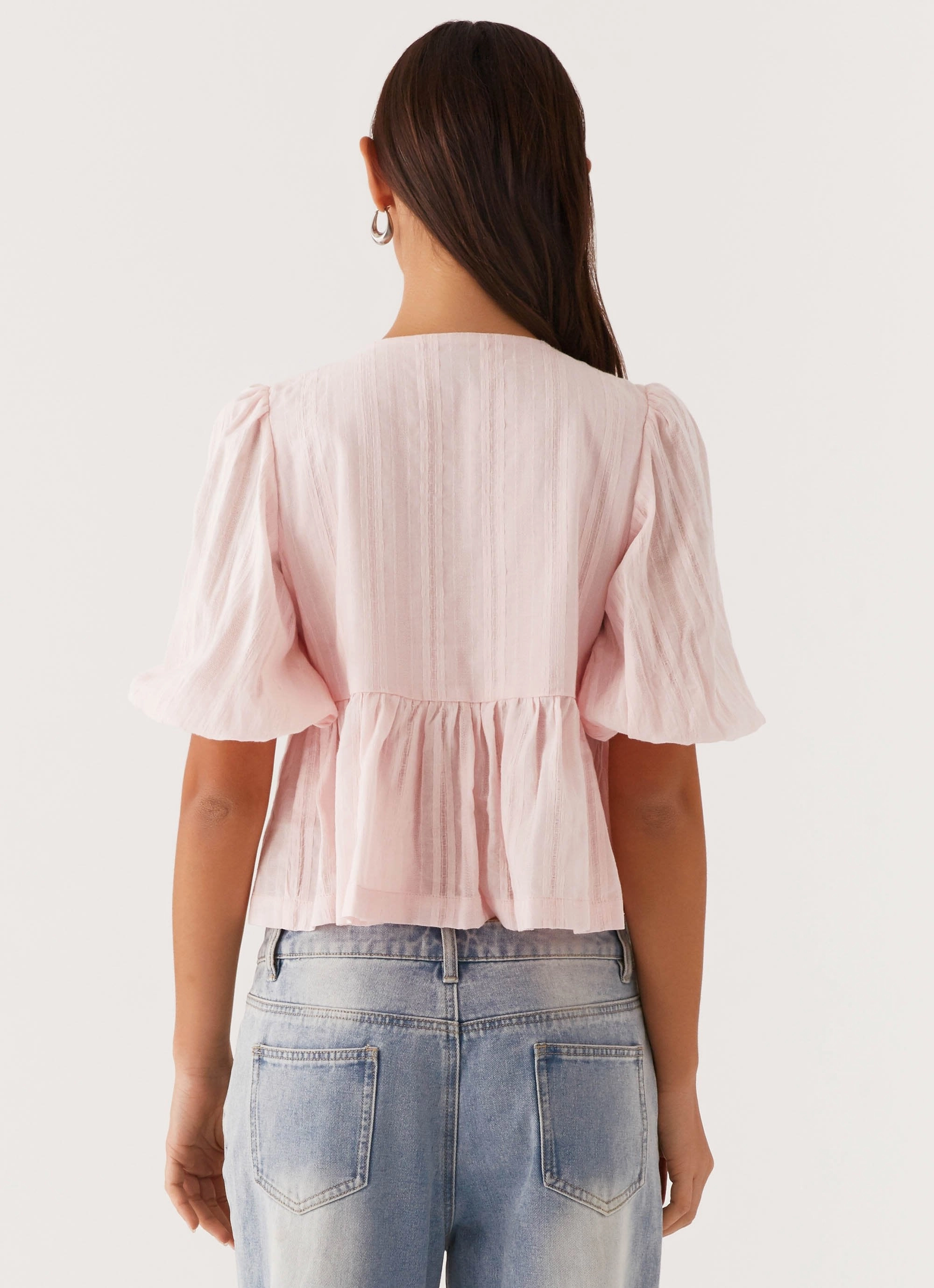 Western Wind Tie Top - Pink Circular Knit Technique FlexibleRibbing
