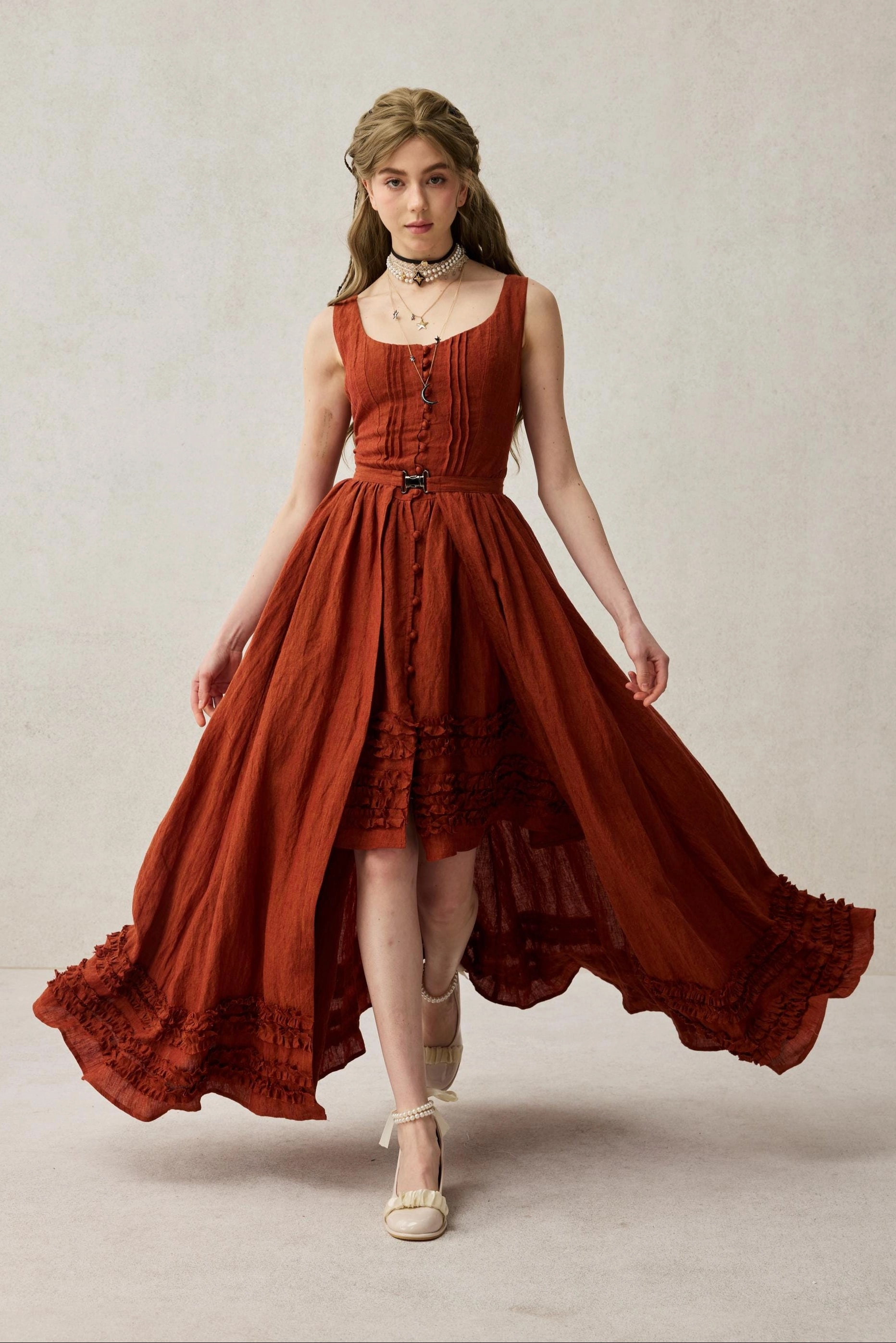 Cool Comfort Wearable Poetry 17 | Ruffled linen dress & skirt ??2 pieces)