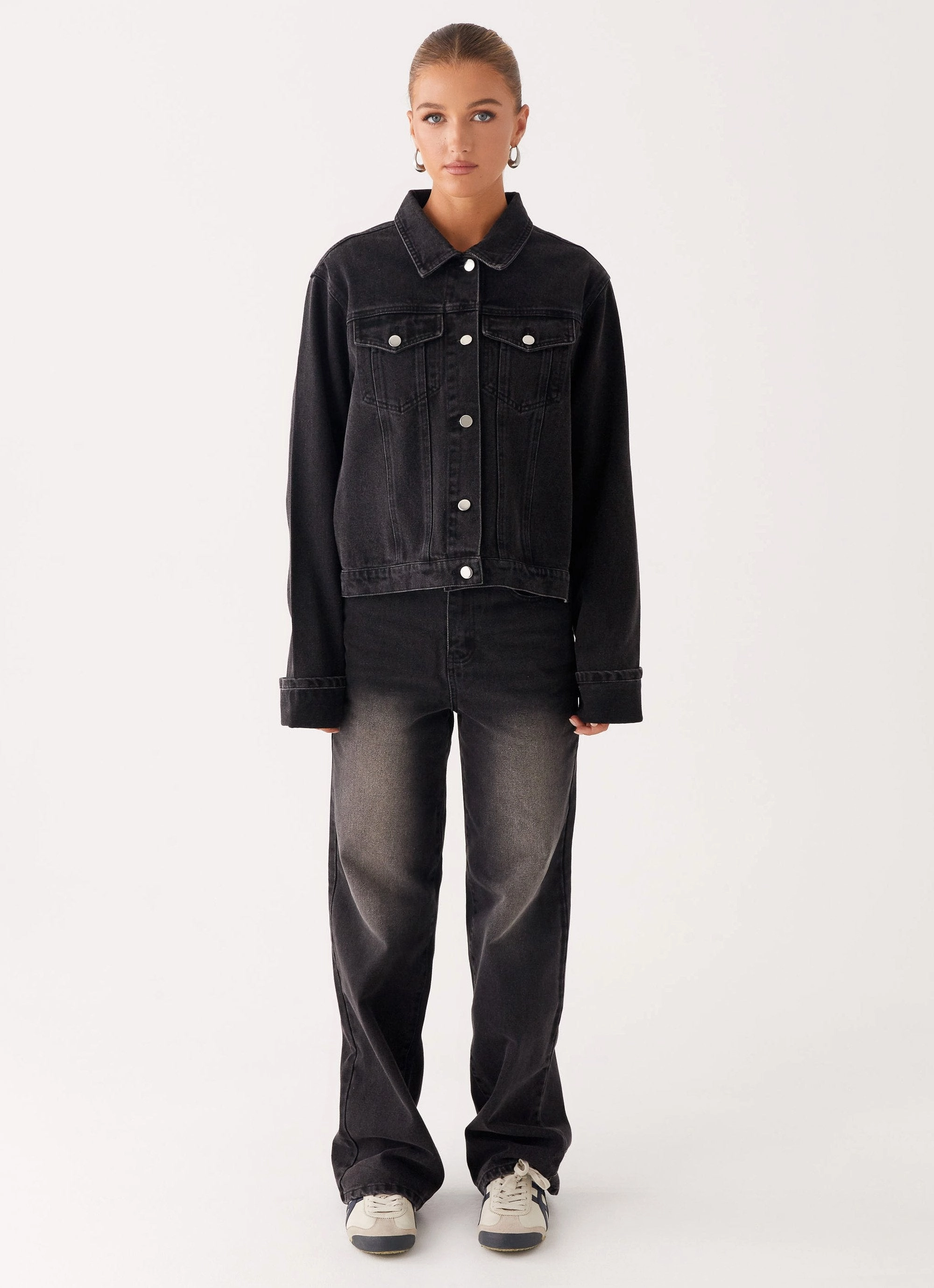 Back Again Oversized Denim Jacket - Charcoal Wash Abrasion Resistant Trim ReinforcedEdging