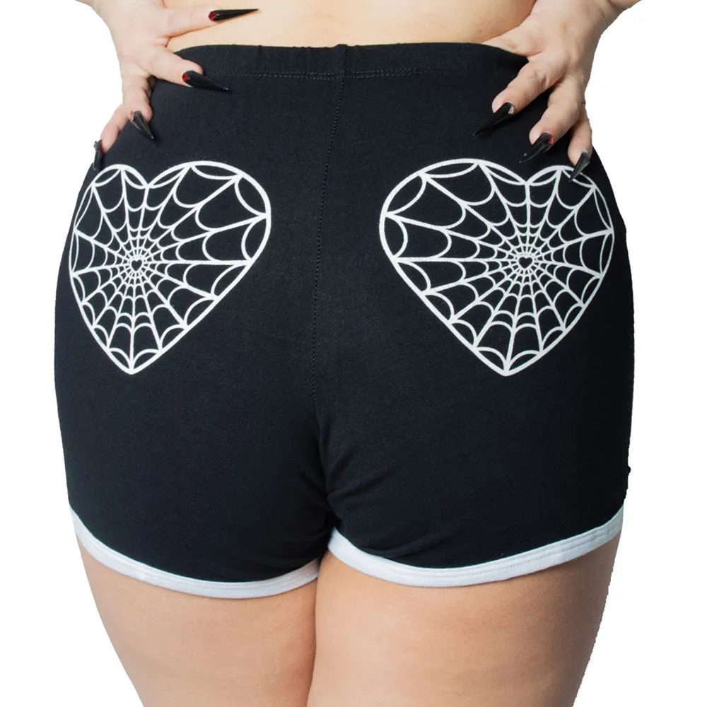 Web Heart White Womens Running Shorts