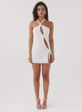 Cozy Cut Midnight Rhapsody Ruffle Mini Dress - White
