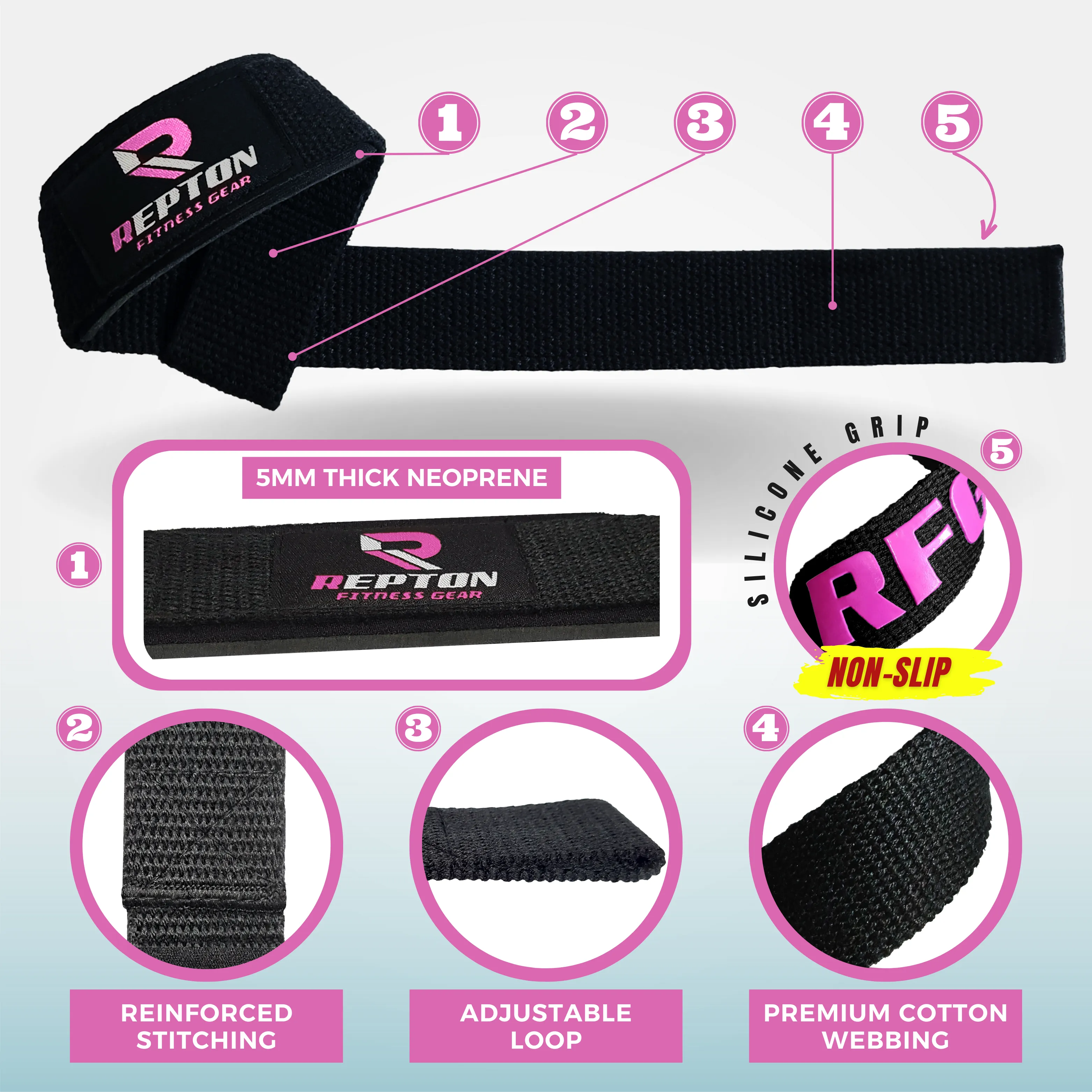 Weight Lifting Straps, Powerlifting Deadlifting, Anti Slip 60CM Hand Bar Grip, 5MM Neoprene Wrist Support, for Heavy Duty Bodybuilding
