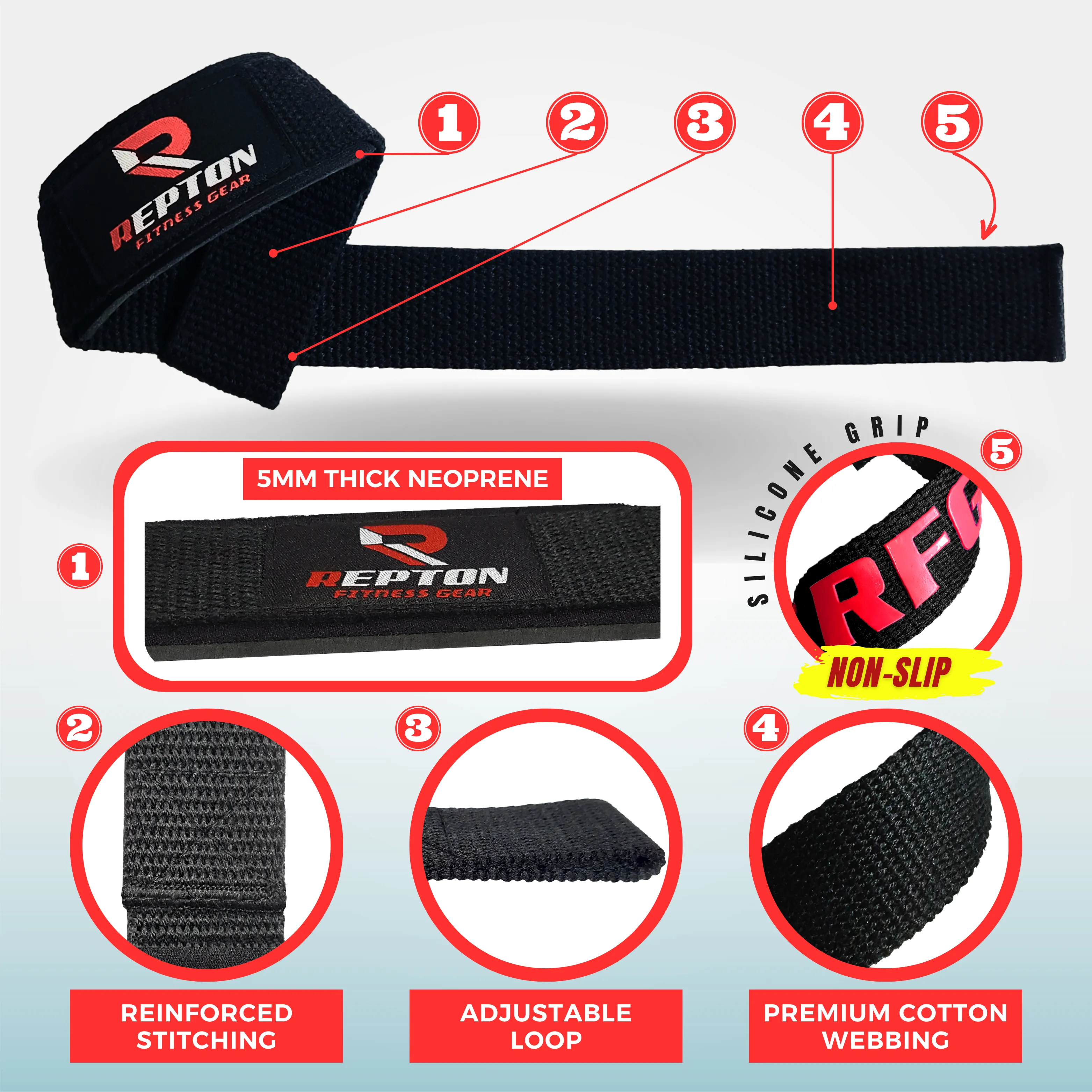 Weight Lifting Straps, Powerlifting Deadlifting, Anti Slip 60CM Hand Bar Grip, 5MM Neoprene Wrist Support, for Heavy Duty Bodybuilding