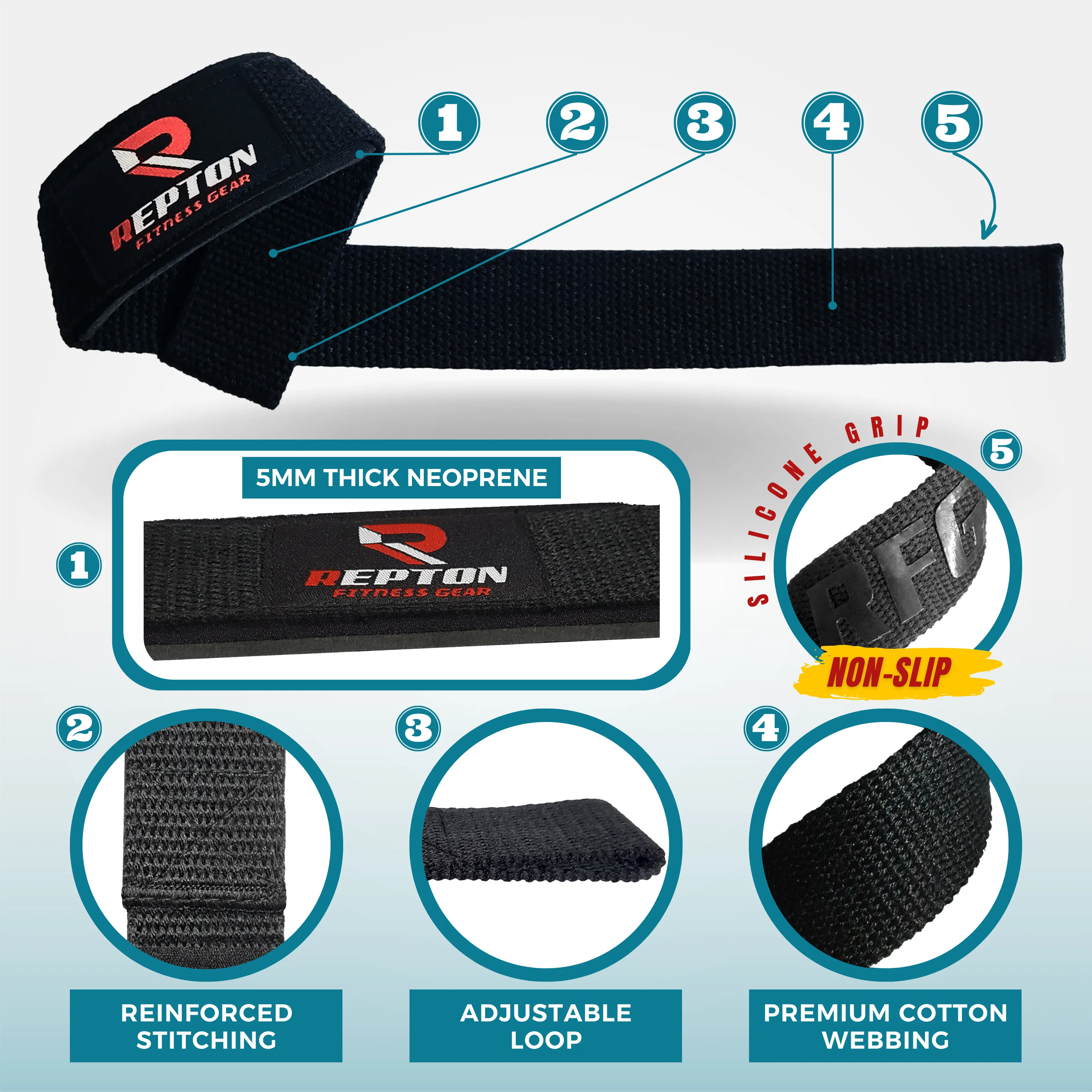 Weight Lifting Straps, Powerlifting Deadlifting, Anti Slip 60CM Hand Bar Grip, 5MM Neoprene Wrist Support, for Heavy Duty Bodybuilding
