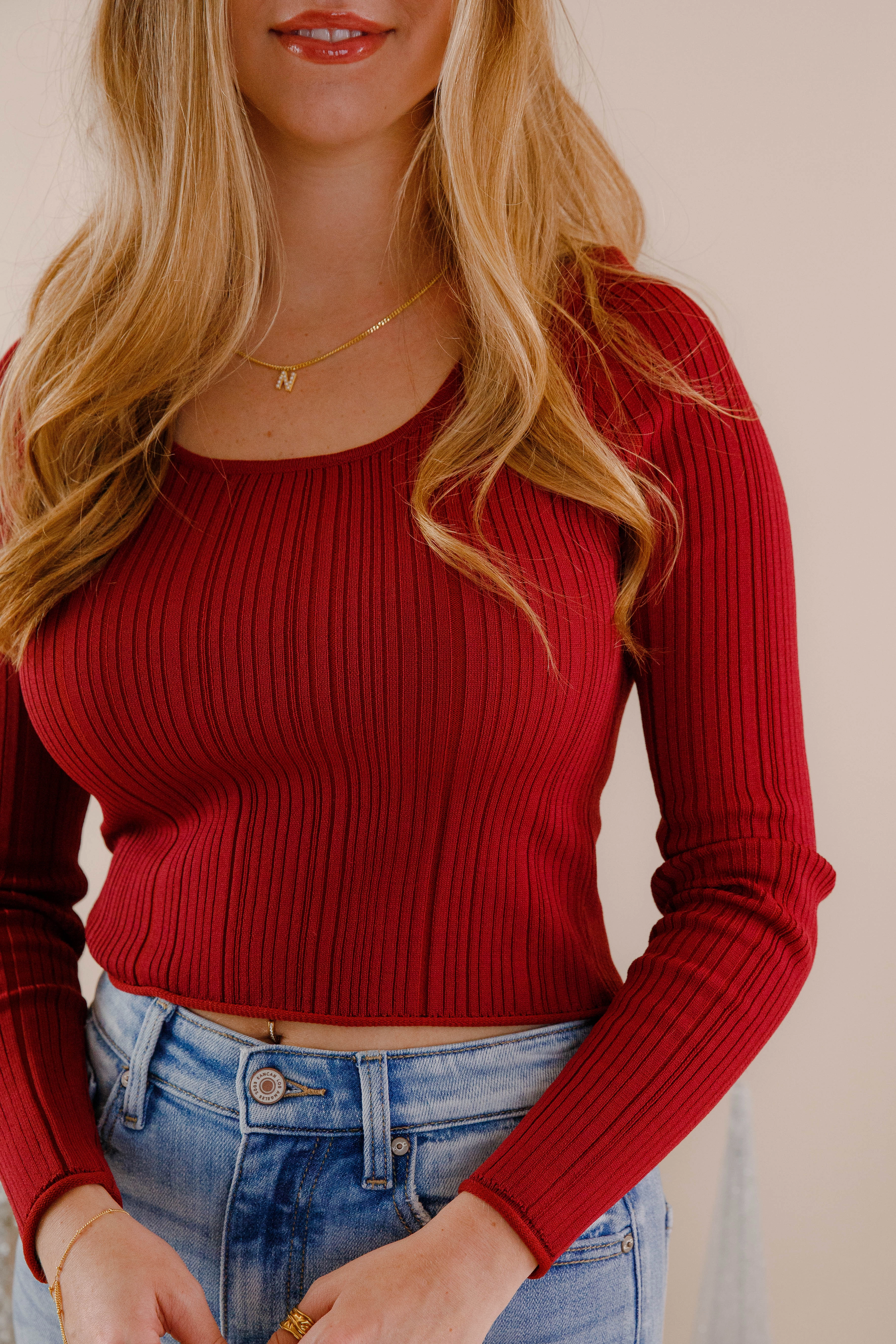 Sweet Sentiments Ribbed Top-Burgundy Bamboo Fiber Fabric Moisture Management Fabric