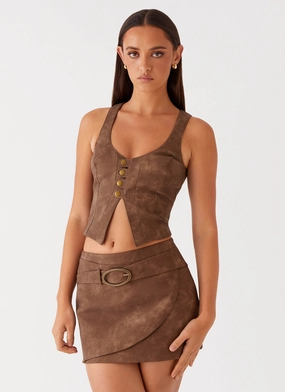Luxe Look StaticResistantMaterial West District PU Mini Skirt - Brown